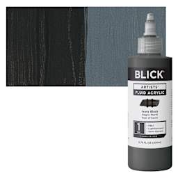 Blick Artists’ Fluid Acrylic - Ivory Black, 200 ml bottle and swatch
