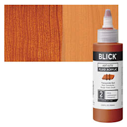 Blick Artists’ Fluid Acrylic - Transoxide Red, 100 ml bottle and swatch
