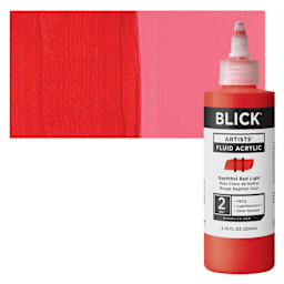 Blick Artists’ Fluid Acrylic - Naphthol Red Light, 200 ml bottle and swatch