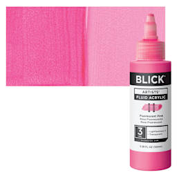 Blick Artists’ Fluid Acrylic - Fluorescent Pink, 100 ml bottle and swatch