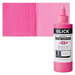 Blick Artists’ Fluid Acrylic - Fluorescent Pink, 200 ml bottle and swatch