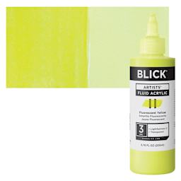 Blick Artists’ Fluid Acrylic - Fluorescent Yellow, 200 ml bottle and swatch