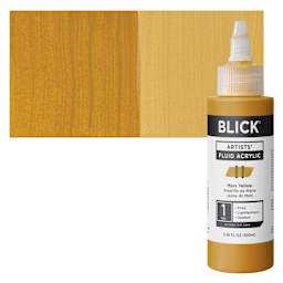 Blick Artists’ Fluid Acrylic - Mars Yellow, 100 ml, Bottle and Swatch