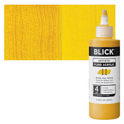 Blick Artists’ Fluid Acrylic - Nickel Azo Yellow, 200 ml bottle and swatch