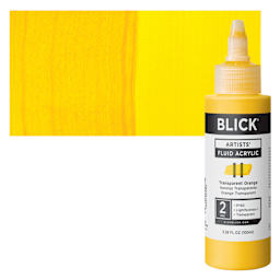 Blick Artists’ Fluid Acrylic - Transparent Orange, 100 ml bottle and swatch