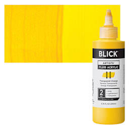 Blick Artists’ Fluid Acrylic - Transparent Orange, 200 ml bottle and swatch