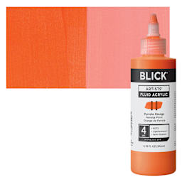 Blick Artists’ Fluid Acrylic - Pyrrole Orange, 200 ml bottle and swatch