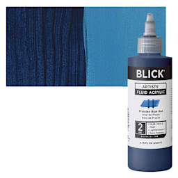 Blick Artists’ Fluid Acrylic - Prussian Blue Hue, 200 ml bottle and swatch