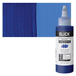 Blick Artists’ Fluid Acrylic - Ultramarine Blue, 100 ml Bottle and Swatch
