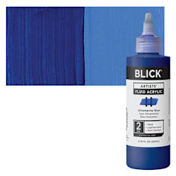 Blick Artists’ Fluid Acrylic - Ultramarine Blue, 200 ml bottle and swatch