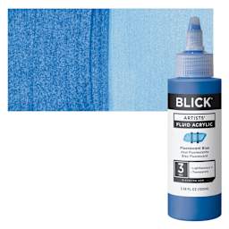 Blick Artists’ Fluid Acrylic - Fluorescent Blue, 100 ml bottle and swatch