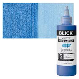 Blick Artists’ Fluid Acrylic - Fluorescent Blue, 200 ml bottle and swatch