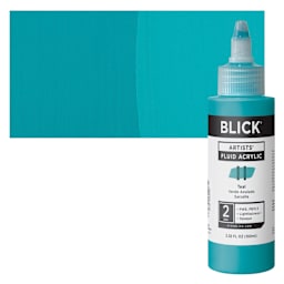 Blick Artists’ Fluid Acrylic - Teal, 100 ml swatch and bottle
