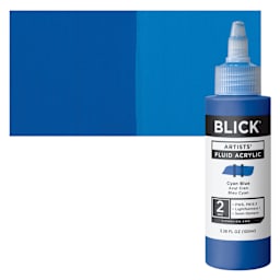 Blick Artists’ Fluid Acrylic - Cyan Blue, 100 ml bottle and swatch