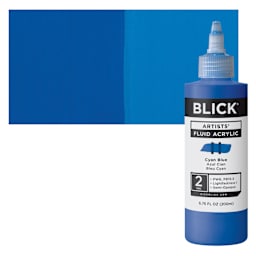 Blick Artists’ Fluid Acrylic - Cyan Blue, 200 ml bottle and swatch