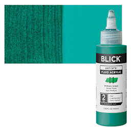 Blick Artists’ Fluid Acrylic - Phthalocyanine Green, 100 ml Bottle and Swatch
