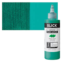 Blick Artists’ Fluid Acrylic - Phthalo Green, 200 ml bottle and swat