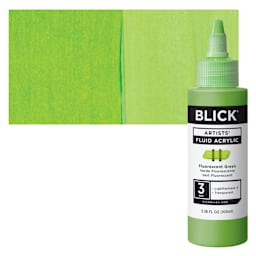 Blick Artists’ Fluid Acrylic - Fluorescent Green, 100 ml bottle and swatch
