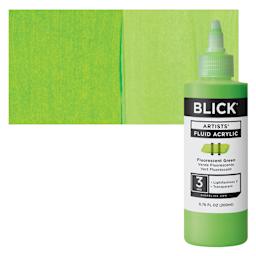 Blick Artists’ Fluid Acrylic - Fluorescent Green, 200 ml bottle and swatch