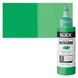 Blick Artists’ Fluid Acrylic - Permanent Green, 100 ml bottle and swatch
