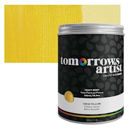 Tomorrow's Artist Eco-Friendly Heavy Body Acrylic Paint - Cress Yellow, 500 ml jar and swatch