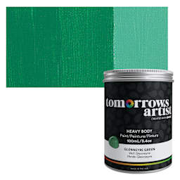 Tomorrow's Artist Eco-Friendly Heavy Body Acrylic Paint - Glennerye Green, 100 ml jar and swatch