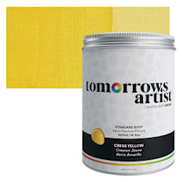 Tomorrow's Artist Eco-Friendly Standard Body Acrylic Paint - Cress Yellow, 500 ml jar and swatch