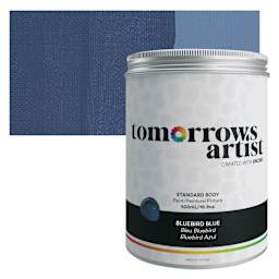 Tomorrow's Artist Eco-Friendly Standard Body Acrylic Paint - Bluebird Blue, 500 ml jar and swatch
