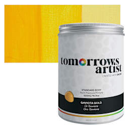 Tomorrow's Artist Eco-Friendly Standard Body Acrylic Paint - Gaviota Gold, 500 ml jar and swatch
