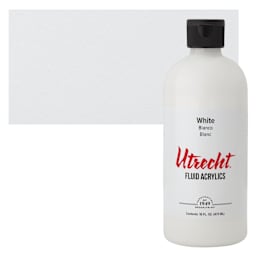 Utrecht Fluid Acrylic - Titanium White, 16 oz bottle and swatch