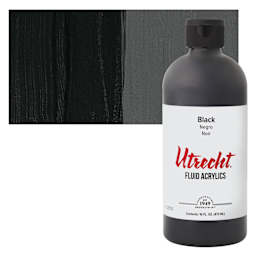 Utrecht Fluid Acrylic - Intense Black, 16 oz bottle and swatch