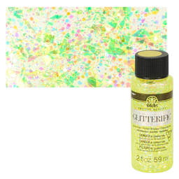 FolkArt Glitterific Acrylic Paint - Neon Yellow - Bottle and Swatch