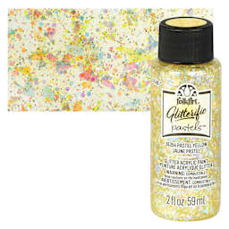 FolkArt Glitterific Pastel Paint - Pastel Yellow, 2 oz, bottle with swatch