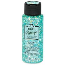 FolkArt Glitterific Pastel Paint - Pastel Mint, 2 oz, front of bottle