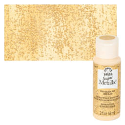 Plaid FolkArt Sugar Metallic Acrylic Paint - Golden Light - Bottle and Swatch