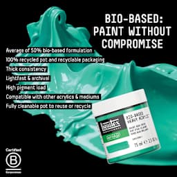 Liquitex Bio-Based Heavy Acrylic Paints are a thick consistency, highly pigmented, and lightfast that are compatible with other acrylics and mediums.