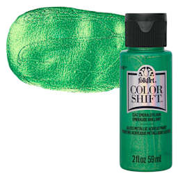 FolkArt Color Shift Paint - Emerald Flash, 2 oz, bottle with swatch