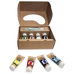 Pebeo Origin Acrylic Paints - Set of 12, Acrylic Collection Art Book Kit contents in box