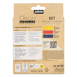 Pebeo Origin Acrylic Paints - Set of 3, Primary, 60 ml back of package
