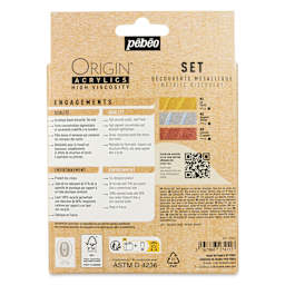 Pebeo Origin Acrylic Paints - Set of 3, Metallic, 60 ml back of package