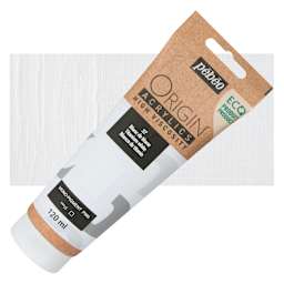 Pebeo Origin Acrylic Paint - Titanium White, 120 ml tube and swatch