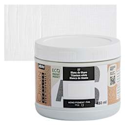 Pebeo Origin Acrylic Paint - Titanium White, 480 ml jar and swatch