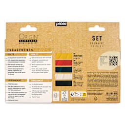 Pebeo Origin Acrylic Paint - Set of 5, Primary, 60 ml, back of packaging