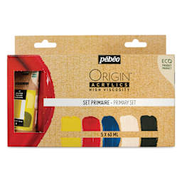 Pebeo Origin Acrylic Paint - Set of 5, Primary, 60 ml, front of packaging
