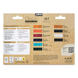 Pebeo Origin Acrylic Paint - Set of 10, Essentials, 60 ml, back of packaging