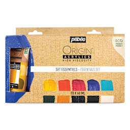 Pebeo Origin Acrylic Paint - Set of 10, Essentials, 60 ml, front of packaging