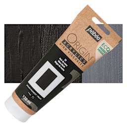 Pebeo Origin Acrylic Paint - Mars Black, 120 ml tube and swatch