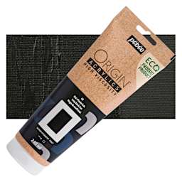 Pebeo Origin Acrylic Paint - Ivory Black Hue, 240 ml tube and swatch