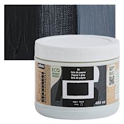 Pebeo Origin Acrylic Paint - Payne's Grey, 480 ml jar and swatch