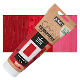 Pebeo Origin Acrylic Paint - Carmine Red, 120 ml tube and swatch